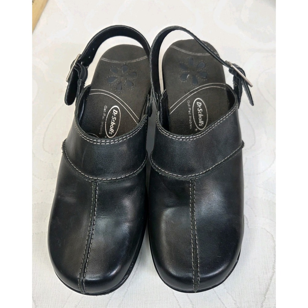 Dr Scholl's Womens 8 Leather Clogs Slip On Mule Shoes Buckle Comfort Gel Pe
